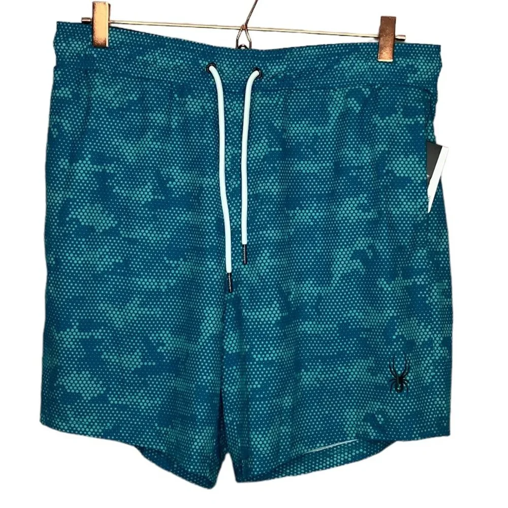 New Spyder Men's M L Blue Digital Camo UV Protection Stretch‎ Volley Swim Trunk